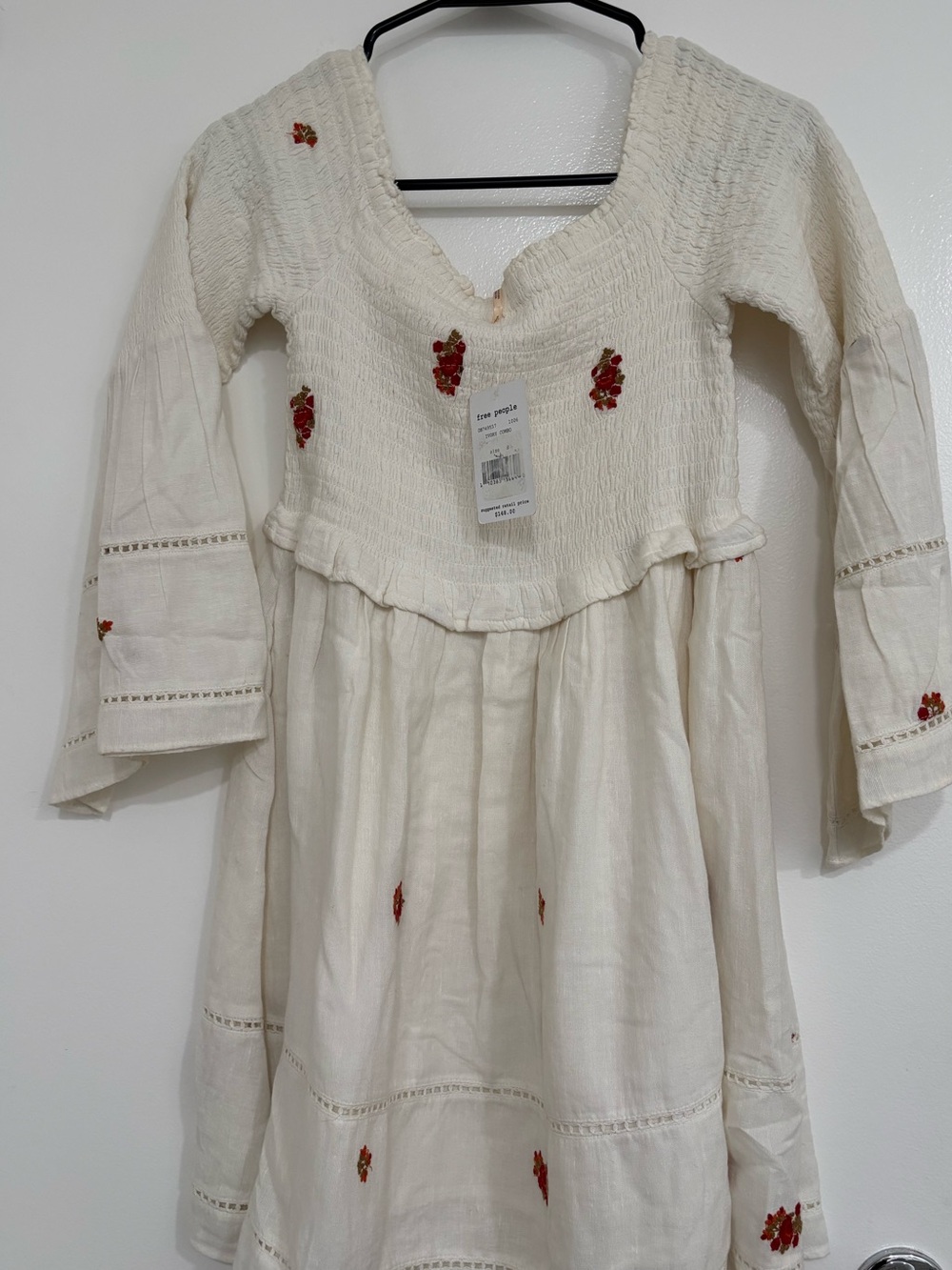Free People Cream Embroidered Cotton Dress